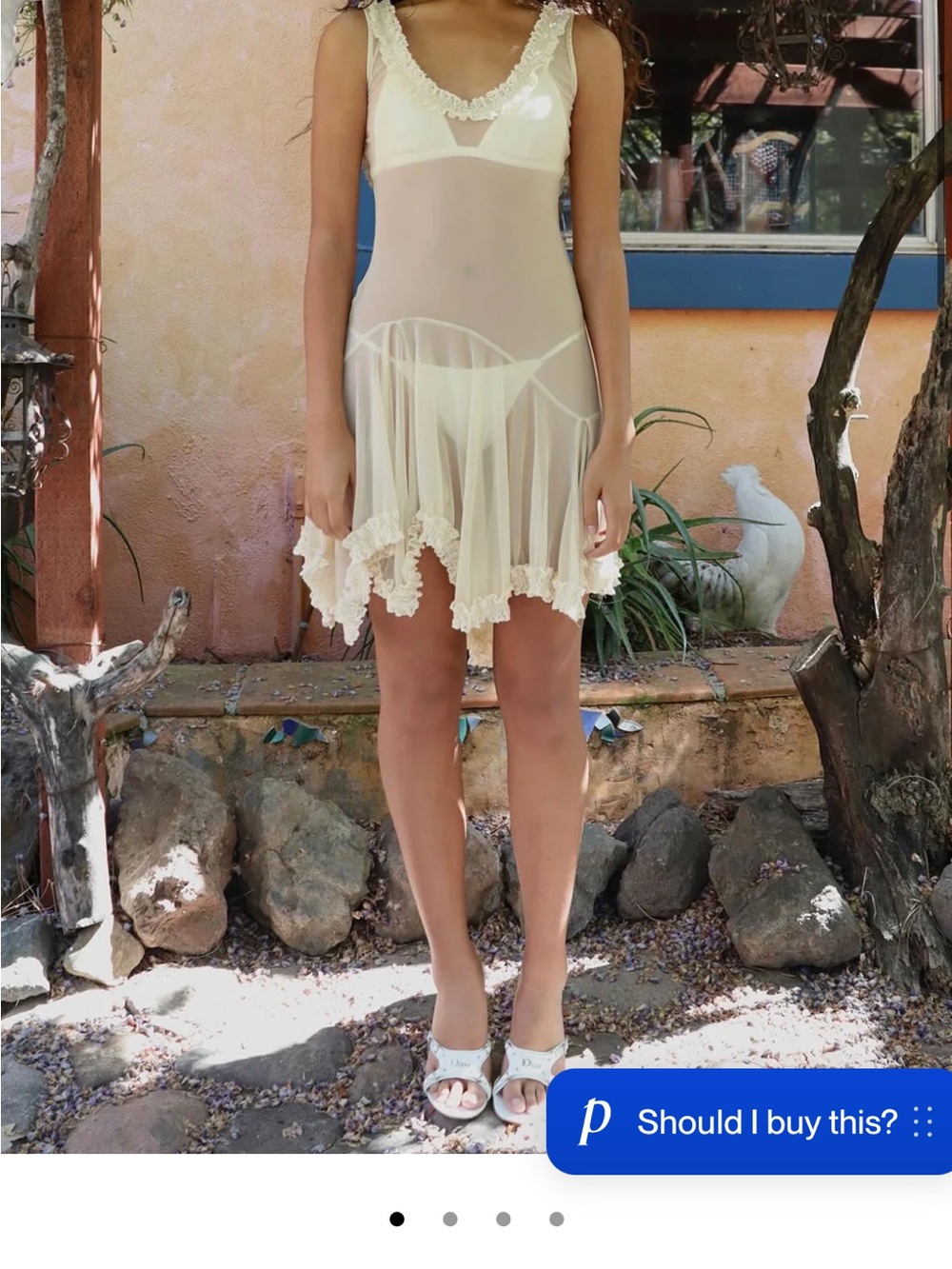 Sheer Lace Trim Swim Cover-Up Dress - Cream